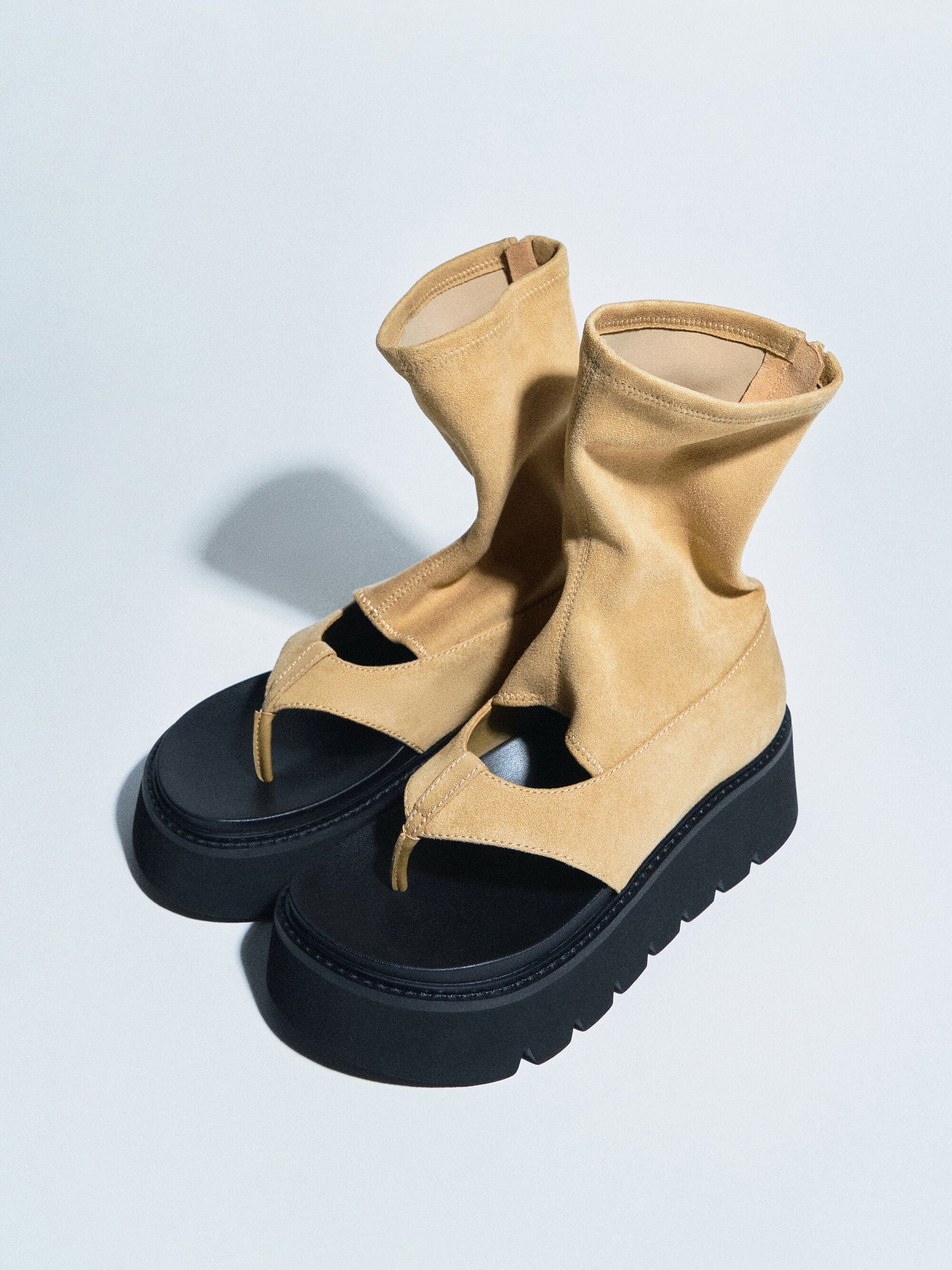 Laine Faux Suede Platform Boot Sandals - Sand | CHARLES & KEITH