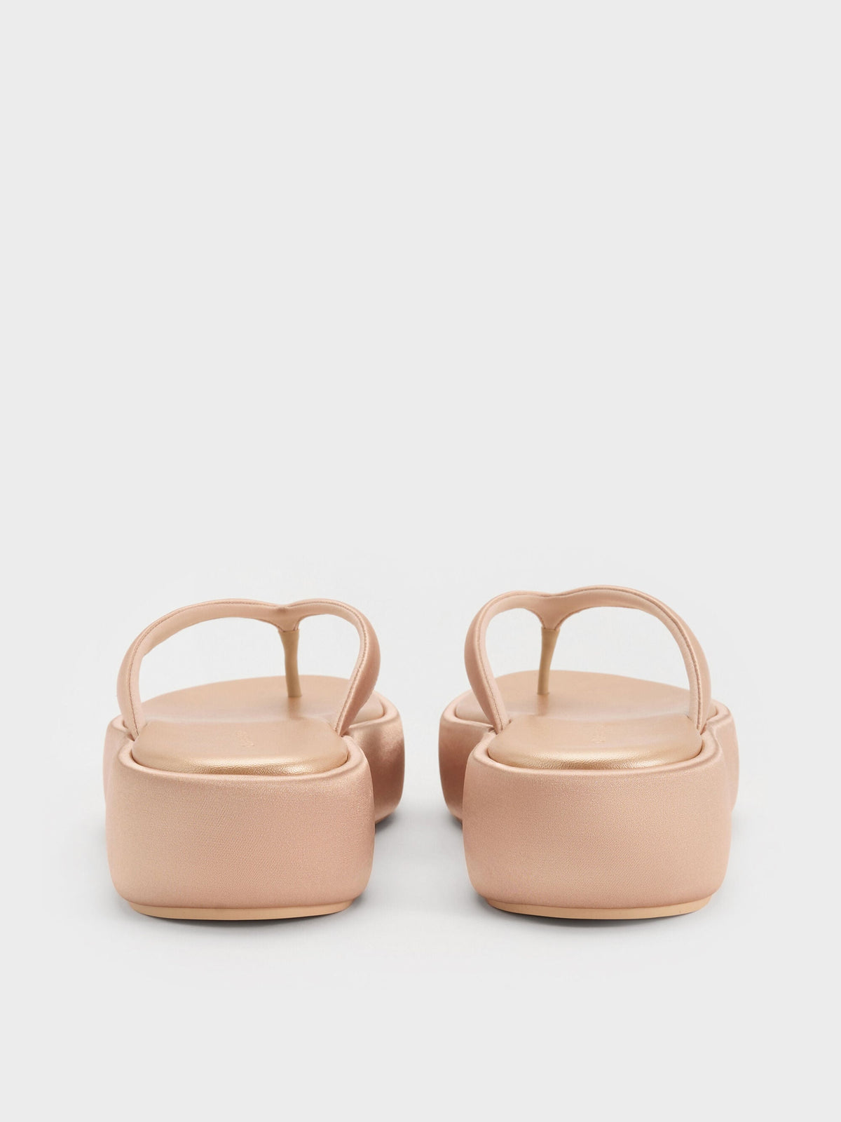 Satin Thong Flatform Sandals - Nude | CHARLES & KEITH