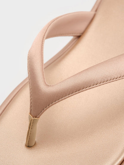 Satin Thong Flatform Sandals - Nude | CHARLES & KEITH