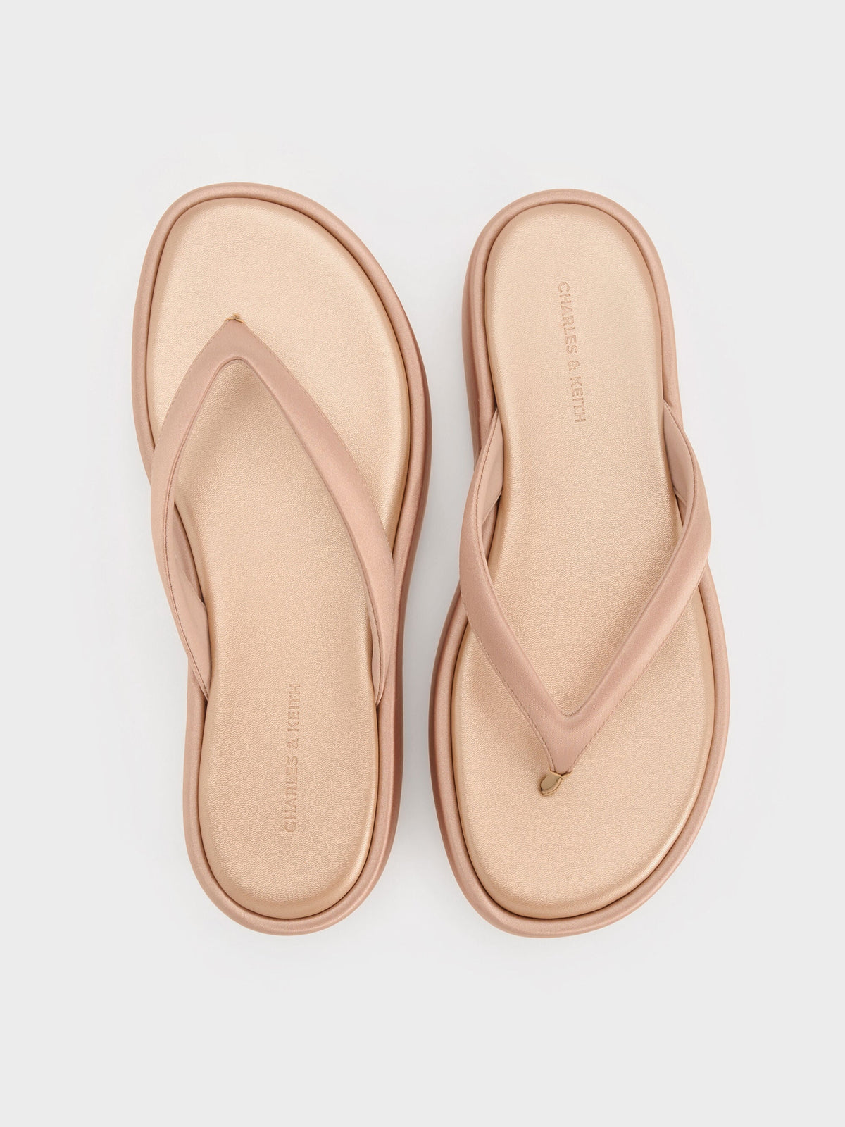 Satin Thong Flatform Sandals - Nude | CHARLES & KEITH