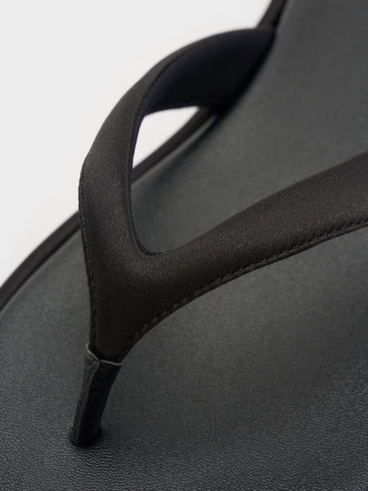 Satin Thong Flatform Sandals - Black Textured | CHARLES & KEITH