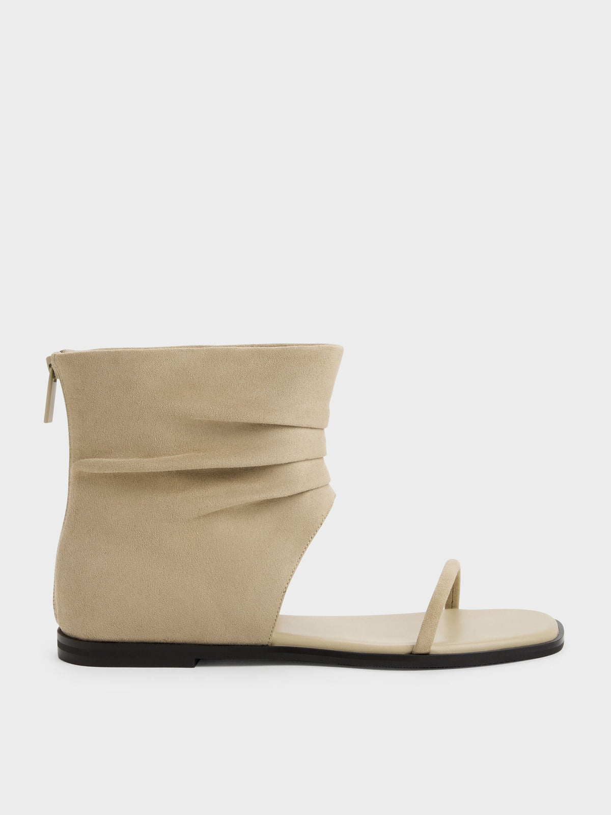 Joplin Ruched Faux Suede Boot Sandals - Beige | CHARLES & KEITH