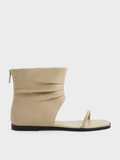 Joplin Ruched Faux Suede Boot Sandals - Beige | CHARLES & KEITH