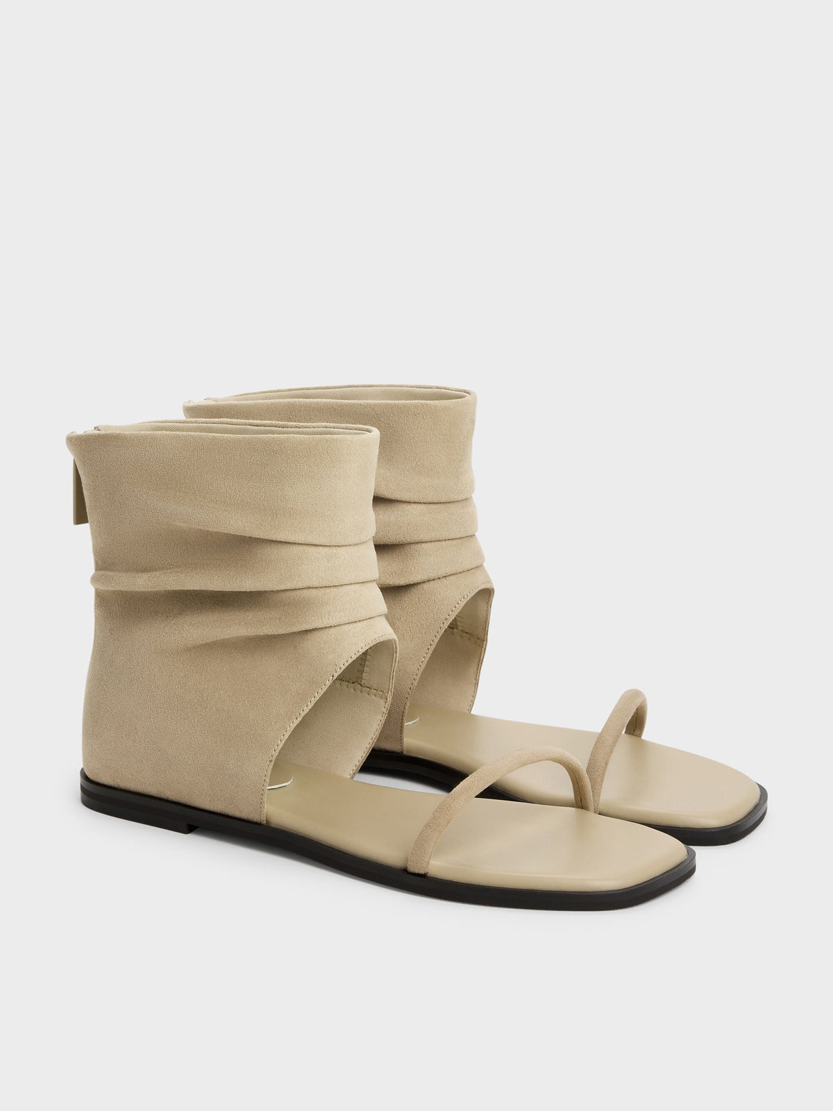 Joplin Ruched Faux Suede Boot Sandals - Beige | CHARLES & KEITH