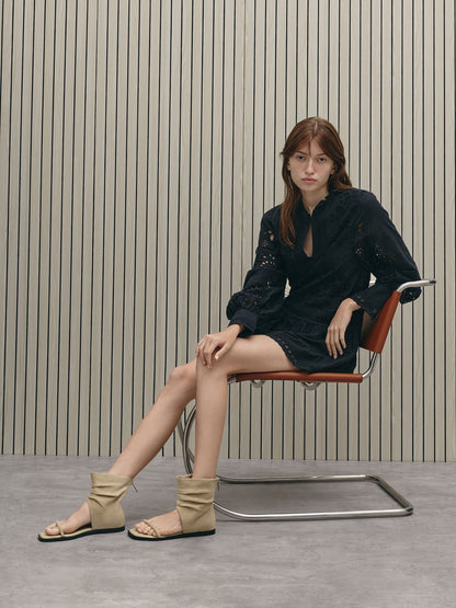 Joplin Ruched Faux Suede Boot Sandals - Beige | CHARLES & KEITH