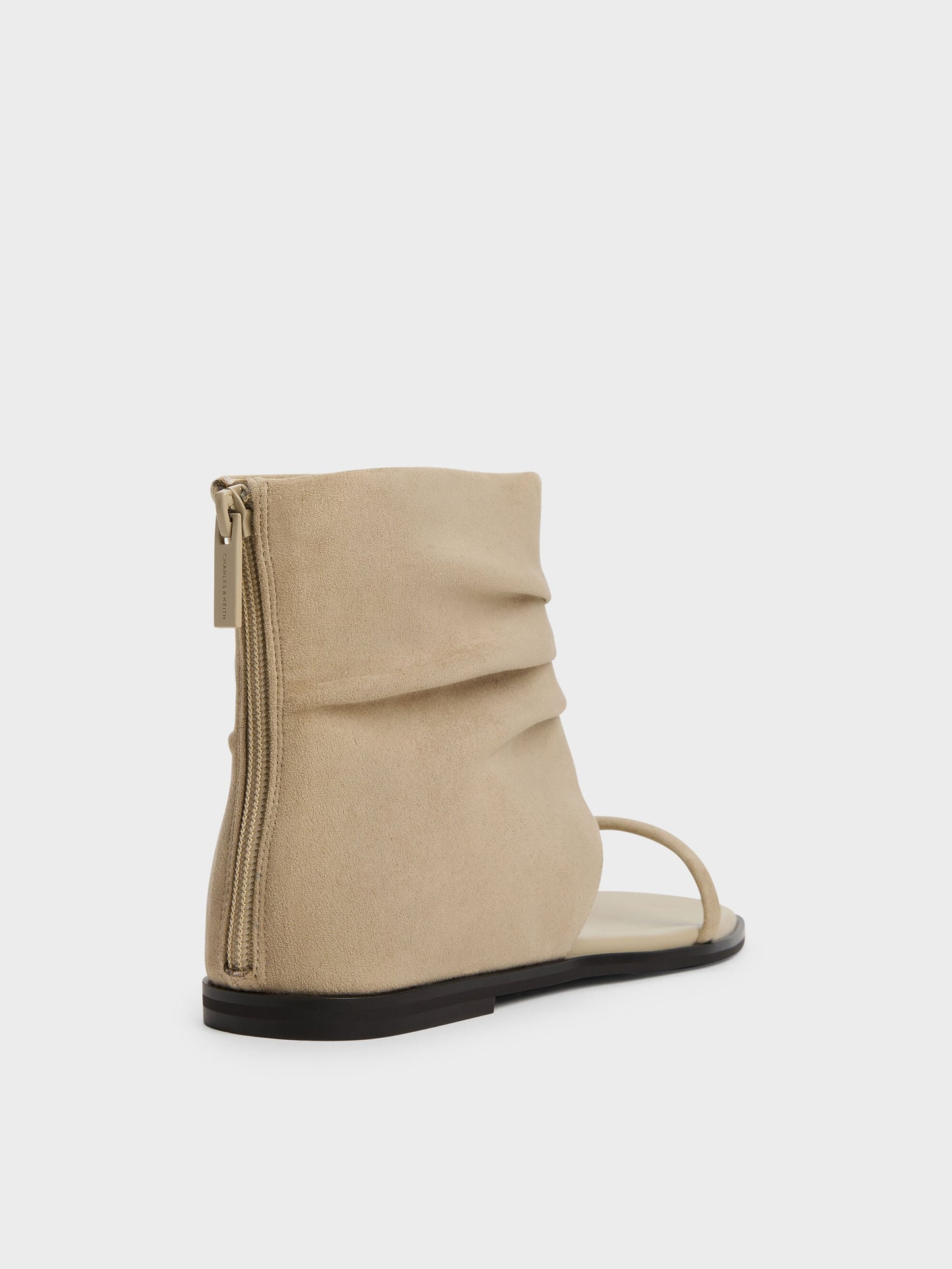Joplin Ruched Faux Suede Boot Sandals - Beige | CHARLES & KEITH