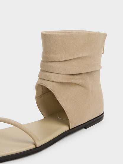 Joplin Ruched Faux Suede Boot Sandals - Beige | CHARLES & KEITH
