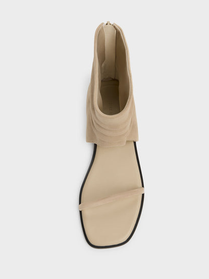 Joplin Ruched Faux Suede Boot Sandals - Beige | CHARLES & KEITH