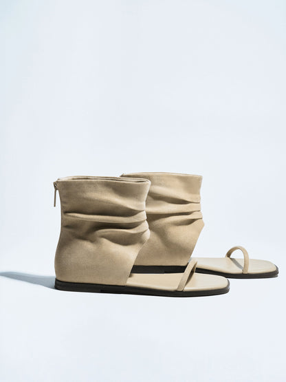 Joplin Ruched Faux Suede Boot Sandals - Beige | CHARLES & KEITH