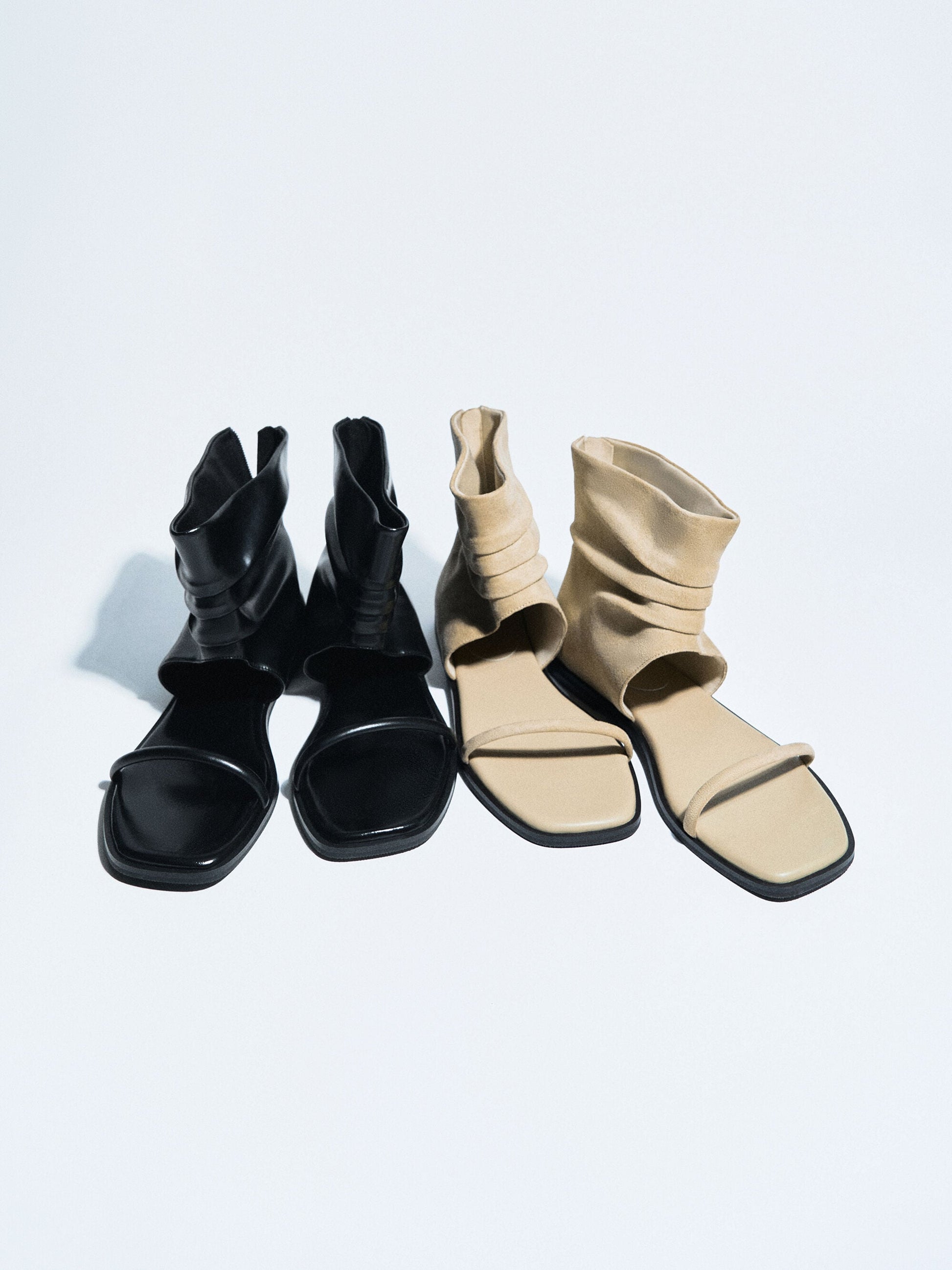 Joplin Ruched Faux Suede Boot Sandals - Beige | CHARLES & KEITH