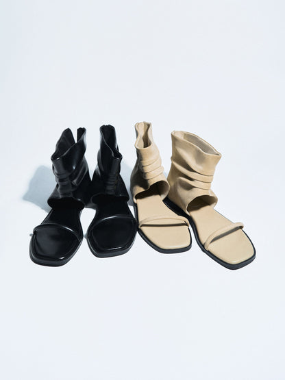 Joplin Ruched Faux Suede Boot Sandals - Beige | CHARLES & KEITH