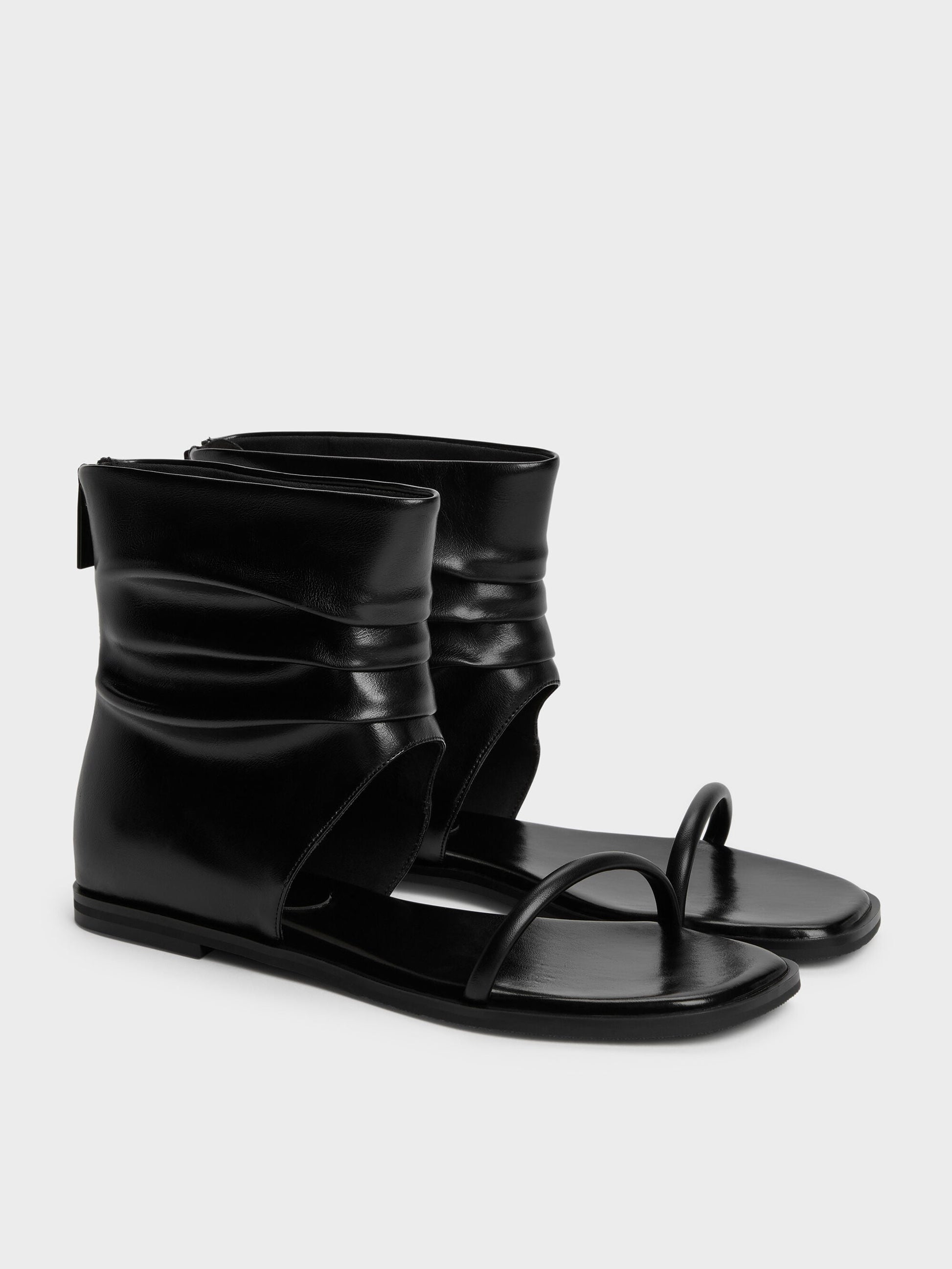 Joplin Ruched Boot Sandals - Black | CHARLES & KEITH