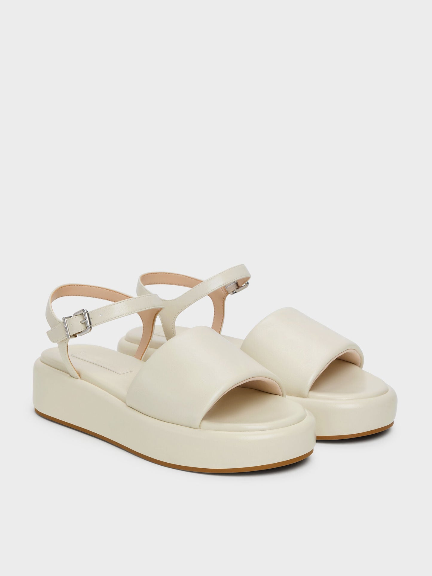Ankle-Strap Flatform Sandals - Chalk | CHARLES & KEITH