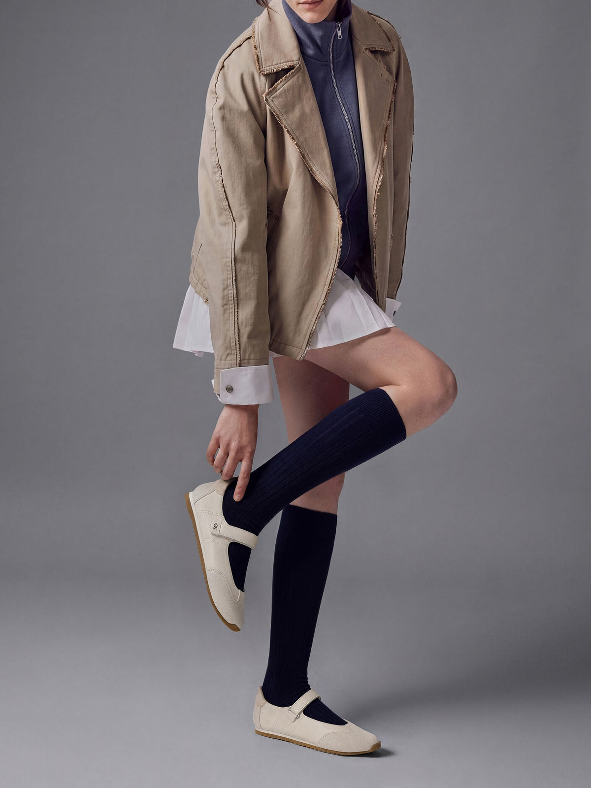 Jace Leather & Suede Mary Jane Sneakers - Chalk | CHARLES & KEITH