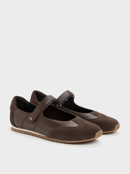 Jace Leather & Suede Mary Jane Sneakers - Dark Brown | CHARLES & KEITH