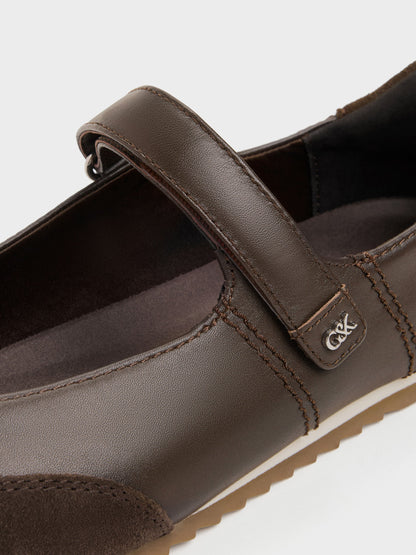 Jace Leather & Suede Mary Jane Sneakers - Dark Brown | CHARLES & KEITH