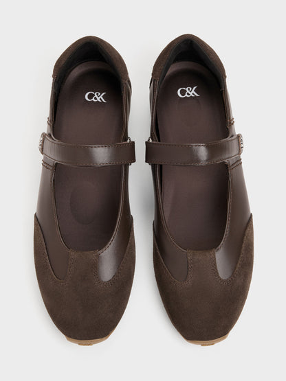 Jace Leather & Suede Mary Jane Sneakers - Dark Brown | CHARLES & KEITH