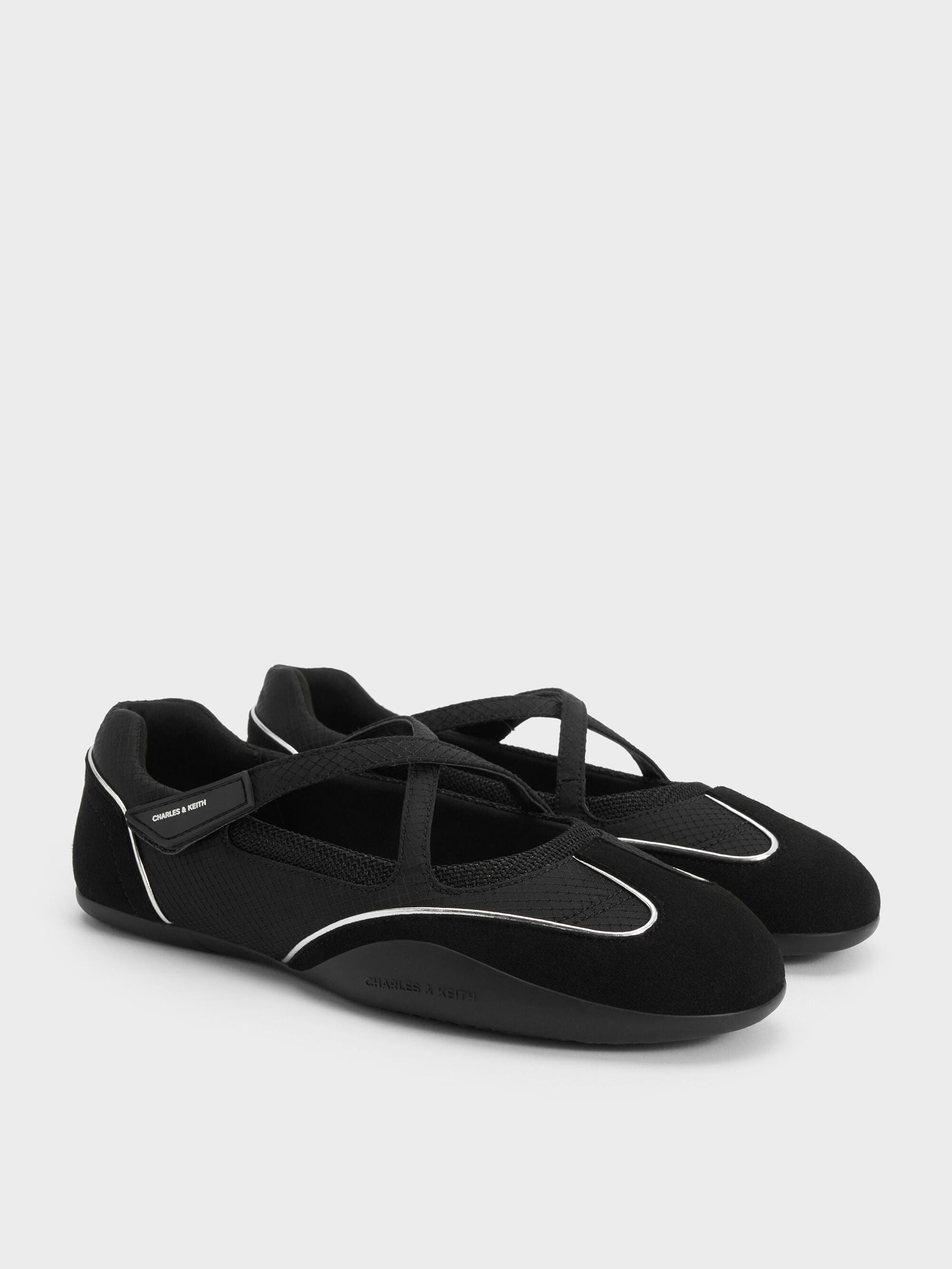 Mika Crossover Mary Jane Sneakers - Black Textured | CHARLES & KEITH