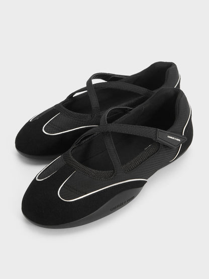 Mika Crossover Mary Jane Sneakers - Black Textured | CHARLES & KEITH