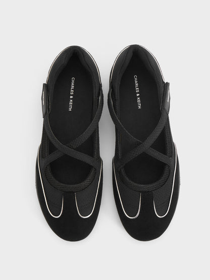 Mika Crossover Mary Jane Sneakers - Black Textured | CHARLES & KEITH