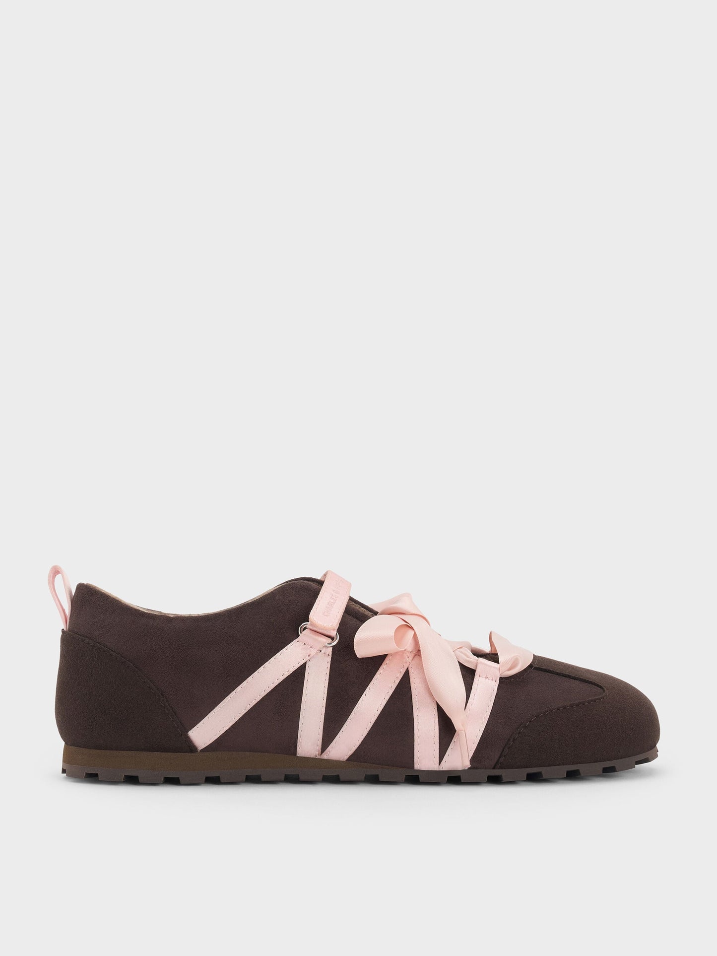 Silko Faux Suede Ballet Sneakers - Dark Brown Textured | CHARLES & KEITH