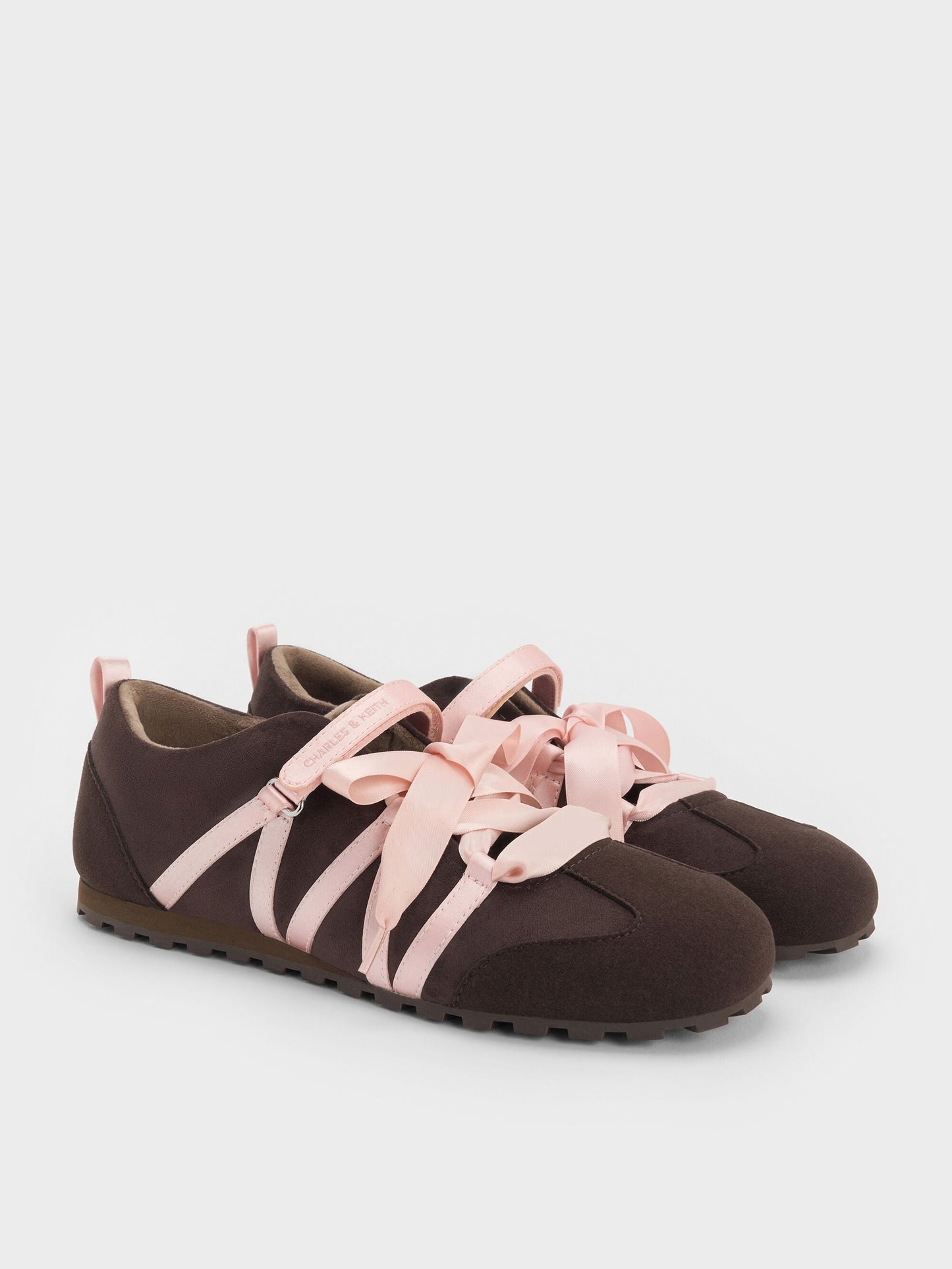 Silko Faux Suede Ballet Sneakers - Dark Brown Textured | CHARLES & KEITH