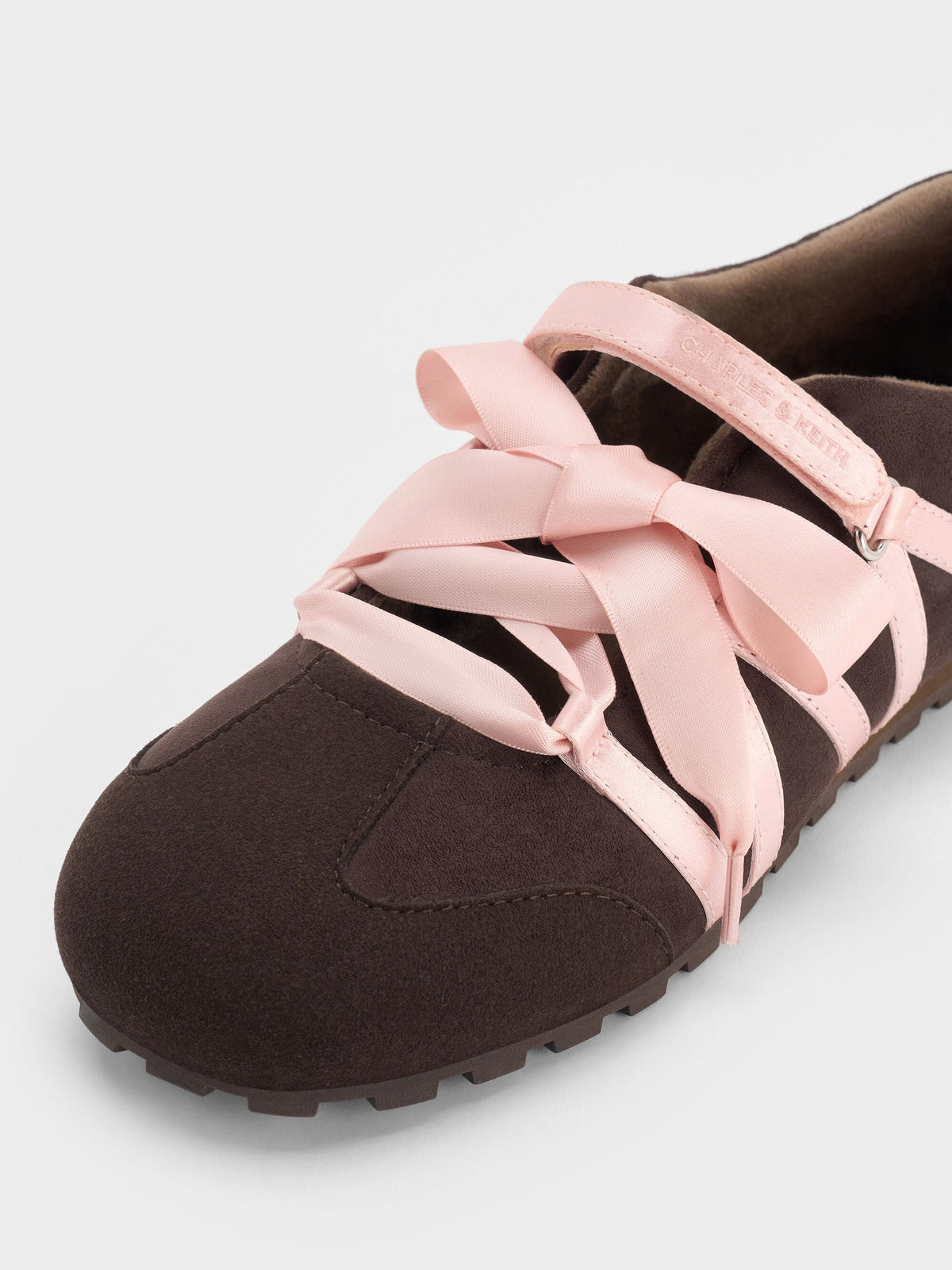 Silko Faux Suede Ballet Sneakers - Dark Brown Textured | CHARLES & KEITH