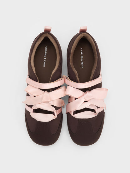 Silko Faux Suede Ballet Sneakers - Dark Brown Textured | CHARLES & KEITH