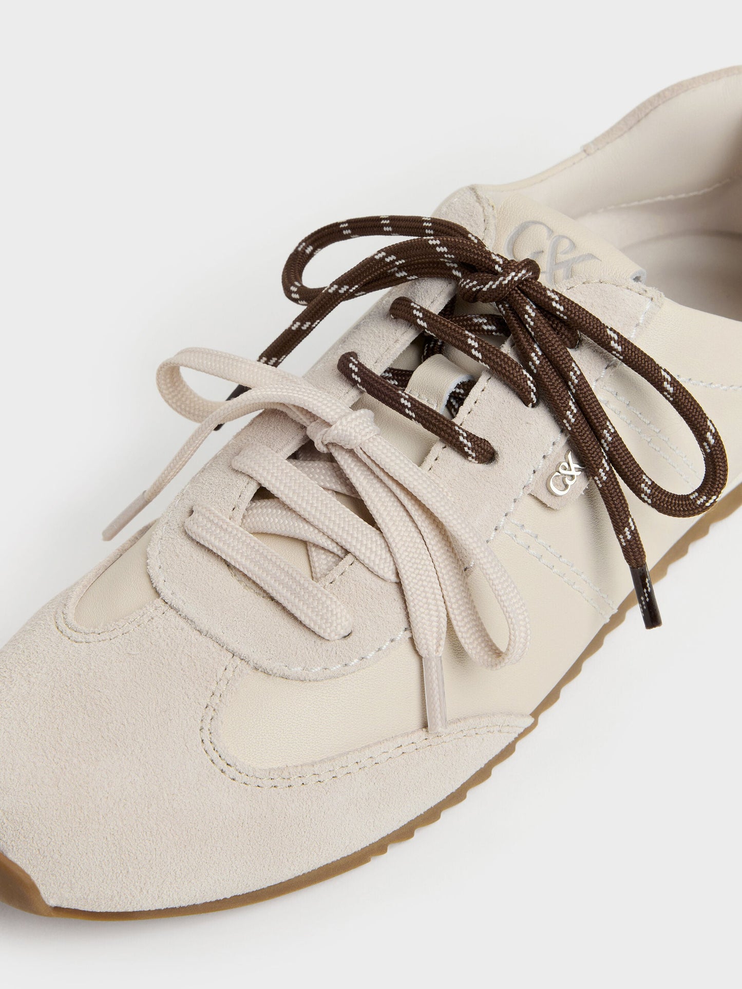 Jace Leather & Suede Sneakers - Chalk | CHARLES & KEITH