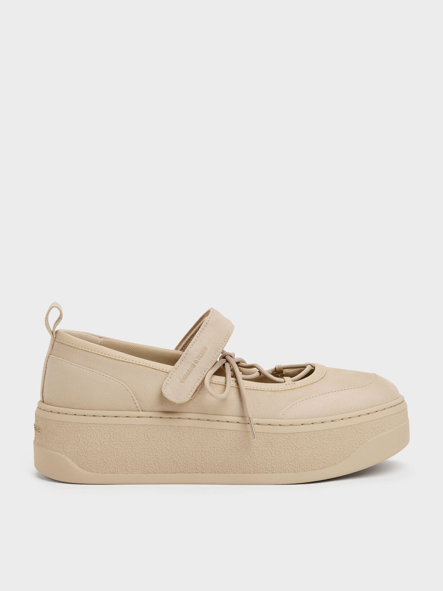 Faux Suede Mary Jane Platform Sneakers - Beige | CHARLES & KEITH