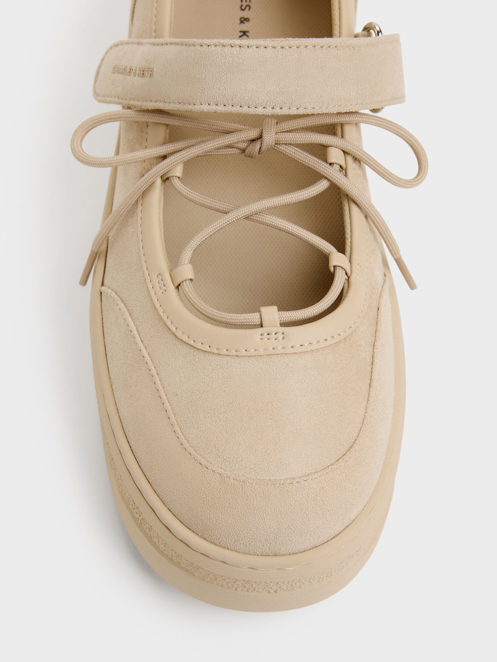 Faux Suede Mary Jane Platform Sneakers - Beige | CHARLES & KEITH