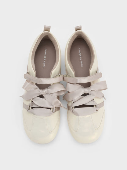 Silko Pearlescent Ballet Sneakers - Chalk | CHARLES & KEITH