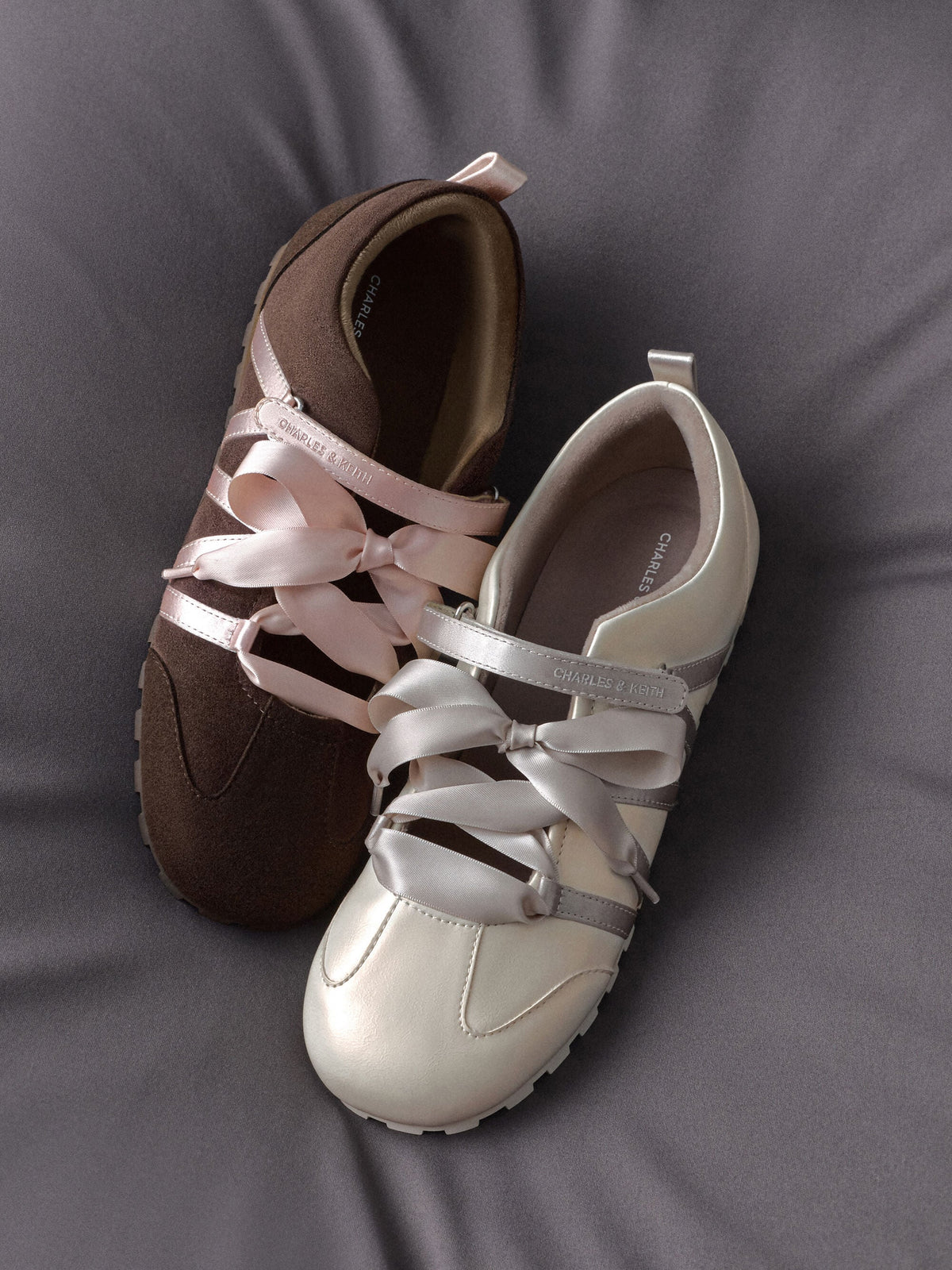 Silko Pearlescent Ballet Sneakers - Chalk | CHARLES & KEITH
