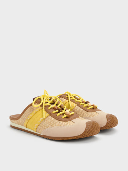 Suede Woven Slip-On Sneakers - Beige | CHARLES & KEITH