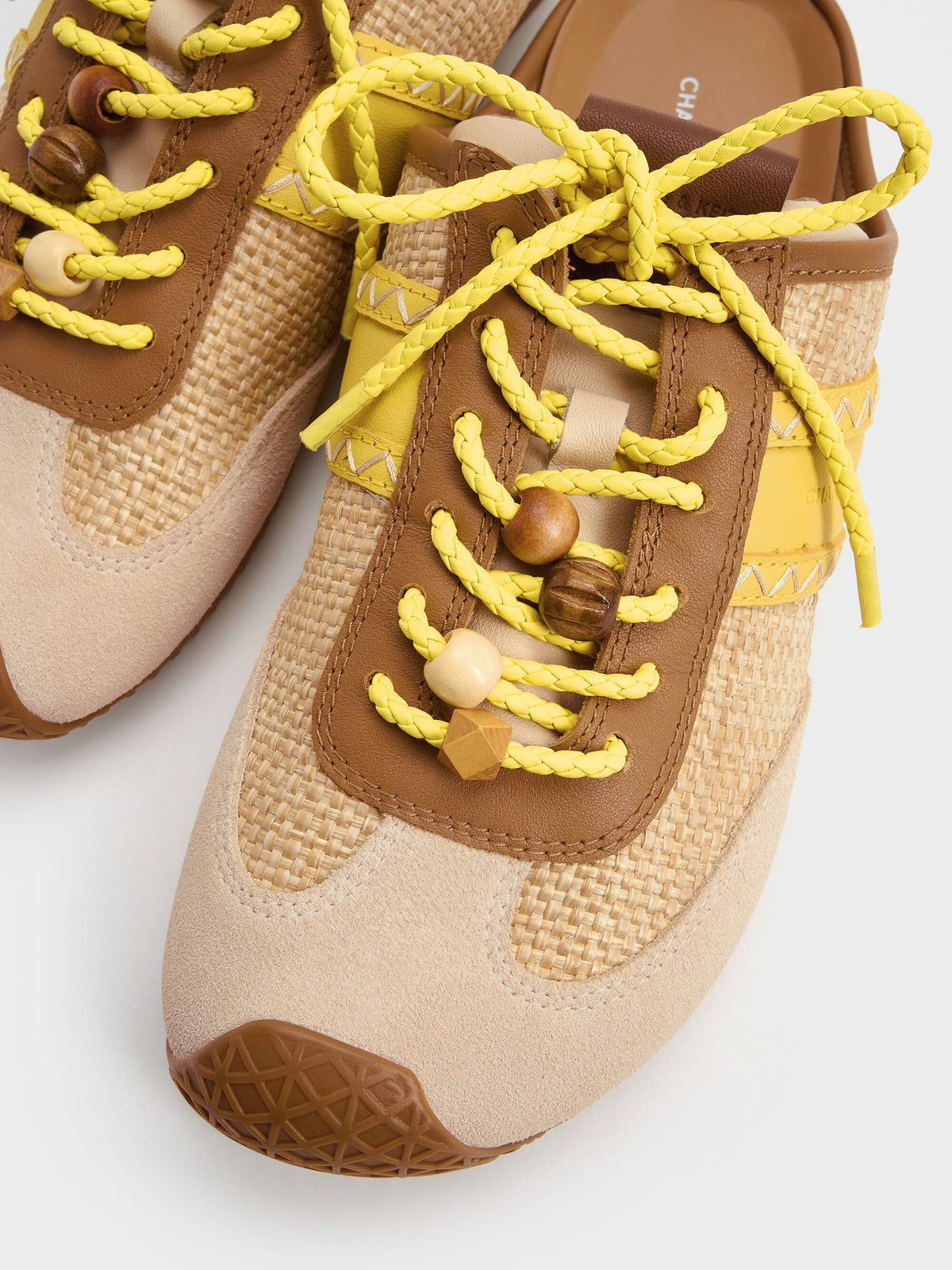 Suede Woven Slip-On Sneakers - Beige | CHARLES & KEITH