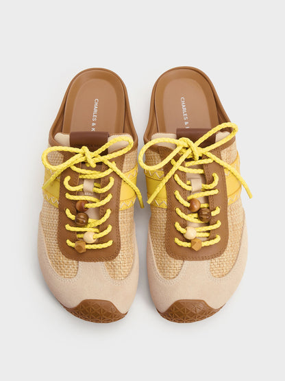 Suede Woven Slip-On Sneakers - Beige | CHARLES & KEITH