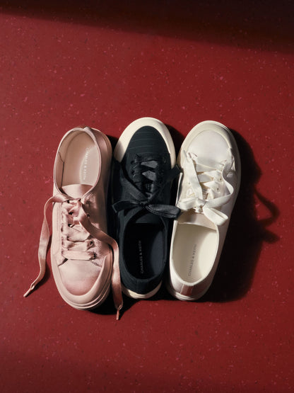 Satin Lace-Up Sneakers - Light Pink | CHARLES & KEITH