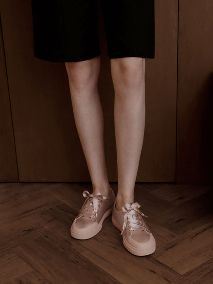 Satin Lace-Up Sneakers - Light Pink | CHARLES & KEITH