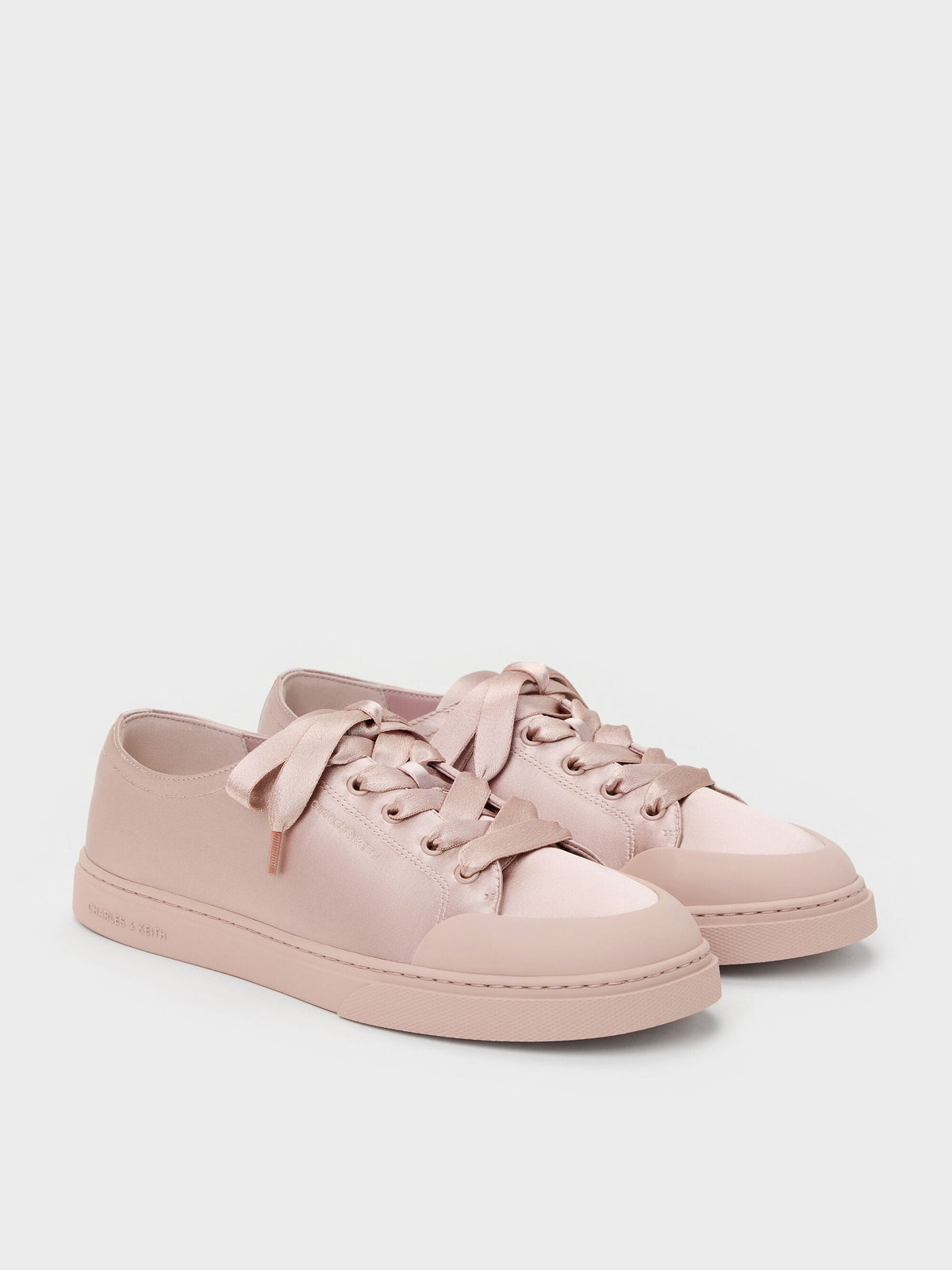 Satin Lace-Up Sneakers - Light Pink | CHARLES & KEITH