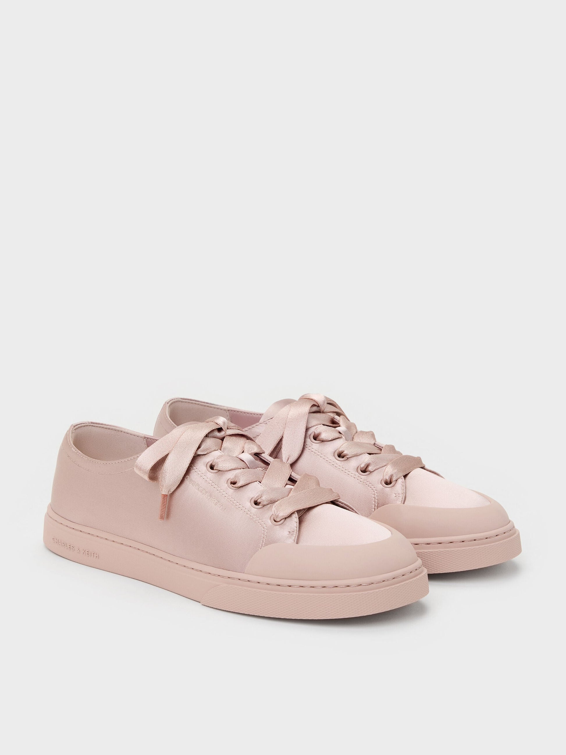 Satin Lace-Up Sneakers - Light Pink | CHARLES & KEITH