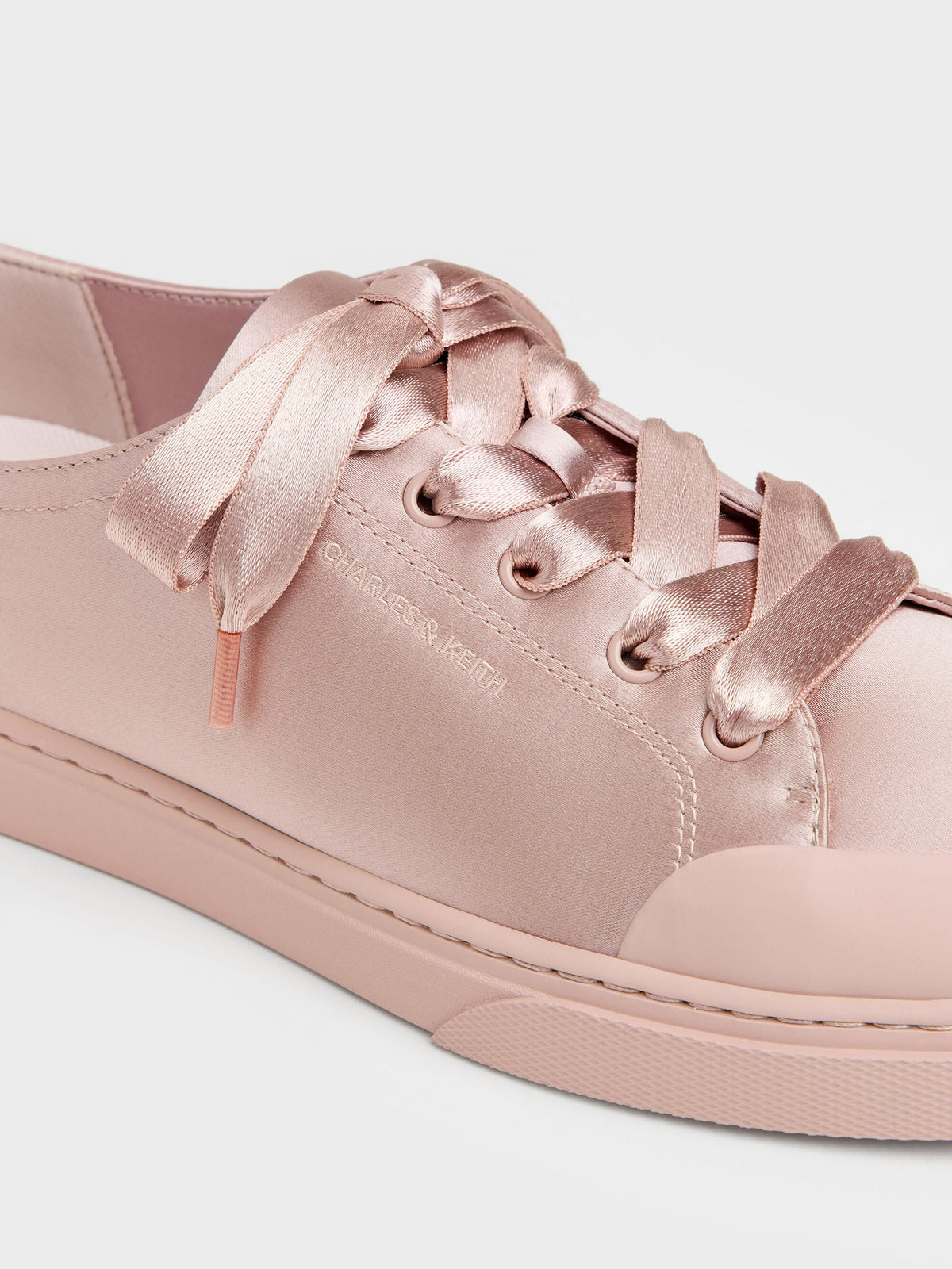 Satin Lace-Up Sneakers - Light Pink | CHARLES & KEITH