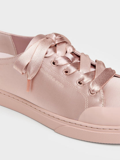 Satin Lace-Up Sneakers - Light Pink | CHARLES & KEITH