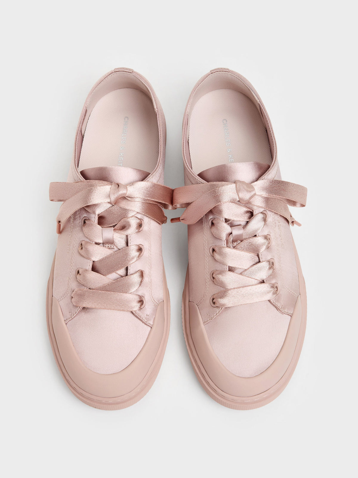 Satin Lace-Up Sneakers - Light Pink | CHARLES & KEITH