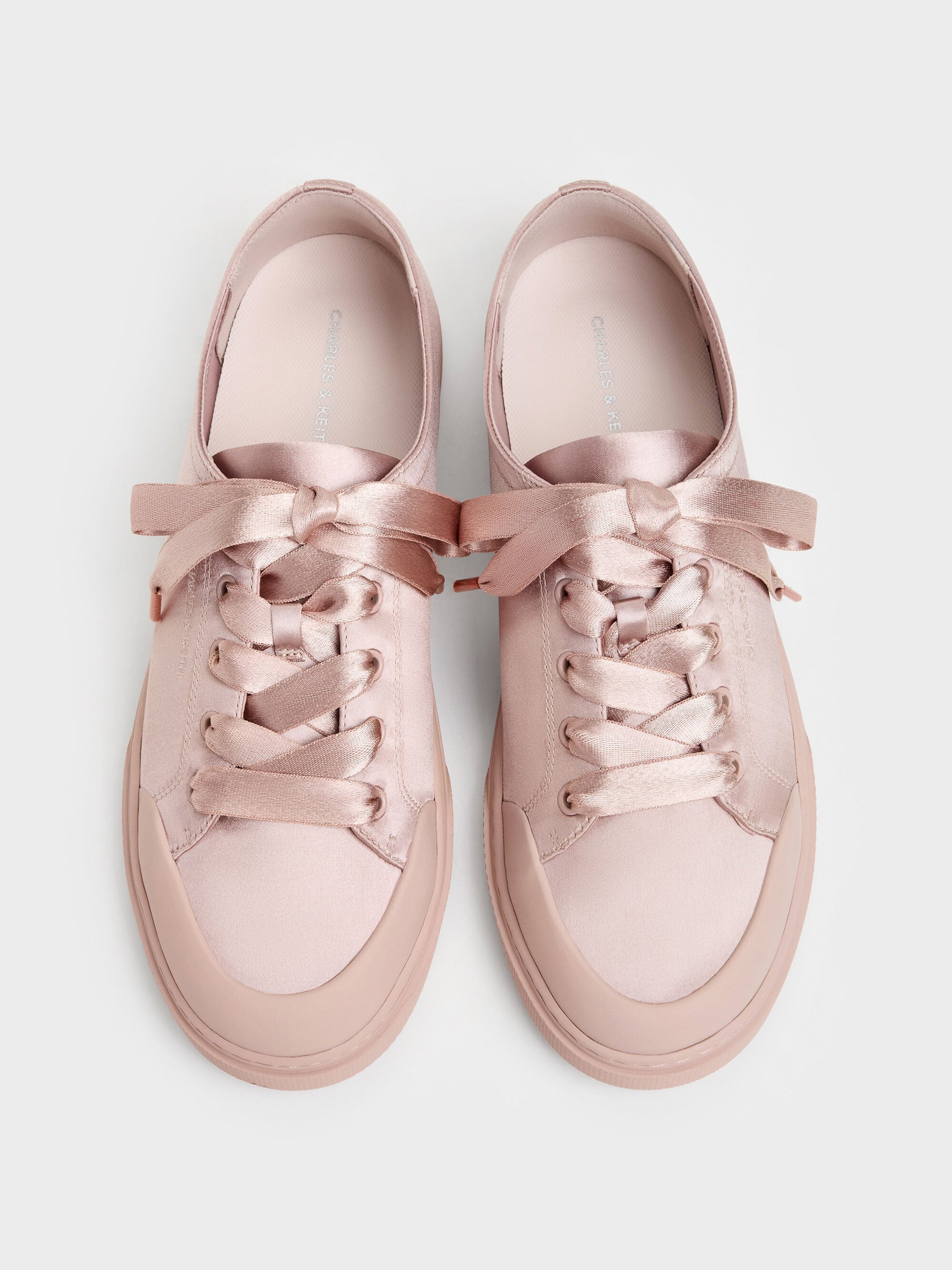 Satin Lace-Up Sneakers - Light Pink | CHARLES & KEITH