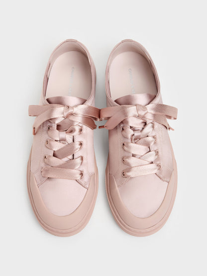 Satin Lace-Up Sneakers - Light Pink | CHARLES & KEITH