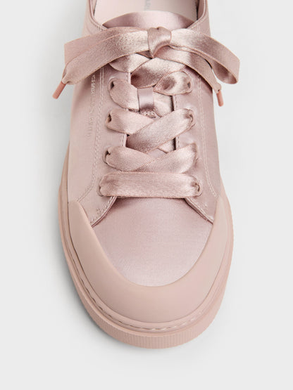 Satin Lace-Up Sneakers - Light Pink | CHARLES & KEITH