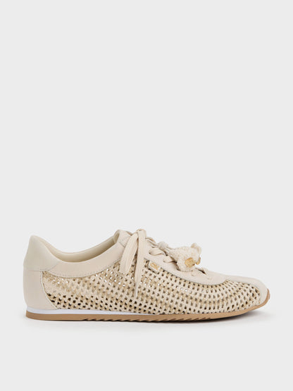 Jace Crochet & Suede Flower Sneakers - Chalk | CHARLES & KEITH