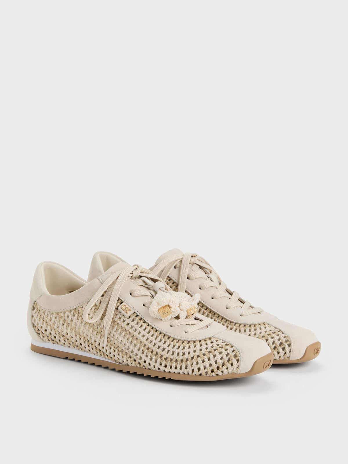 Jace Crochet & Suede Flower Sneakers - Chalk | CHARLES & KEITH