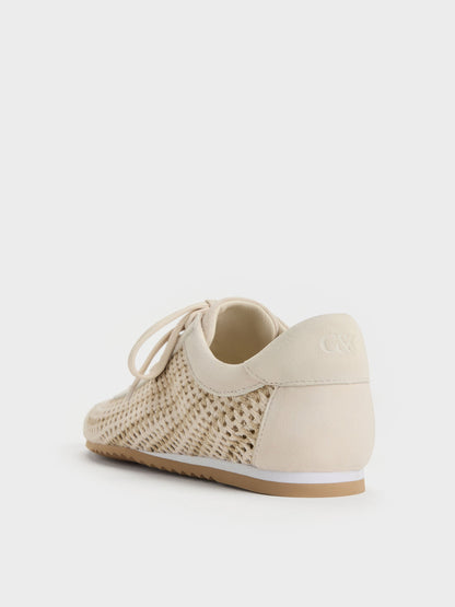 Jace Crochet & Suede Flower Sneakers - Chalk | CHARLES & KEITH