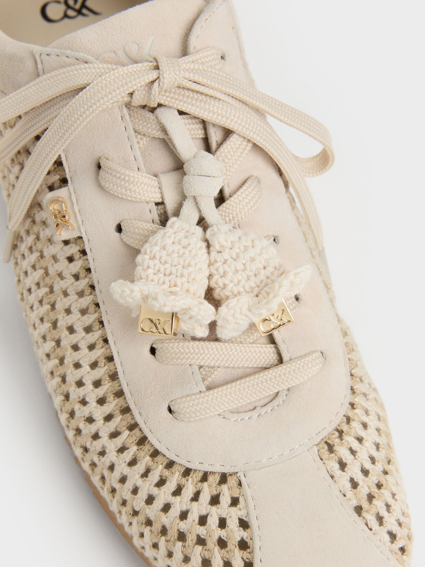 Jace Crochet & Suede Flower Sneakers - Chalk | CHARLES & KEITH
